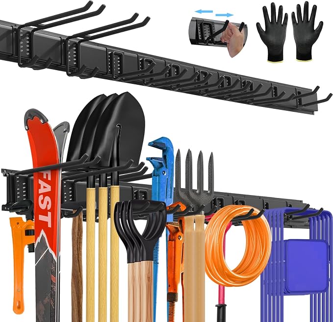 64'' All-Metal Garage Tool Organizer Wall Mount – Heavy-Duty Tool Rack Holds 680 lbs, Adjustable Hooks for Garage, Yard, and Garden Equipment by SUKIZZ