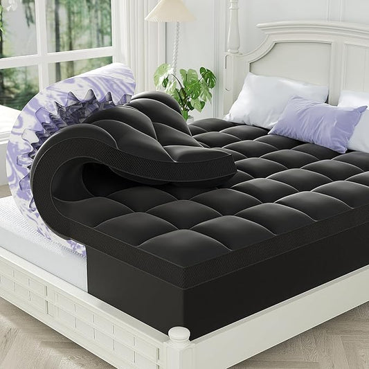ChiXpace Dual Layer 5 Inch Memory Foam Mattress Topper Twin XL - 2 Inch Gel Memory Foam and 3 Inch Pillow Top Mattress Pad, 7-Zone Egg Crate Twin XL Size Mattress Topper (Black)