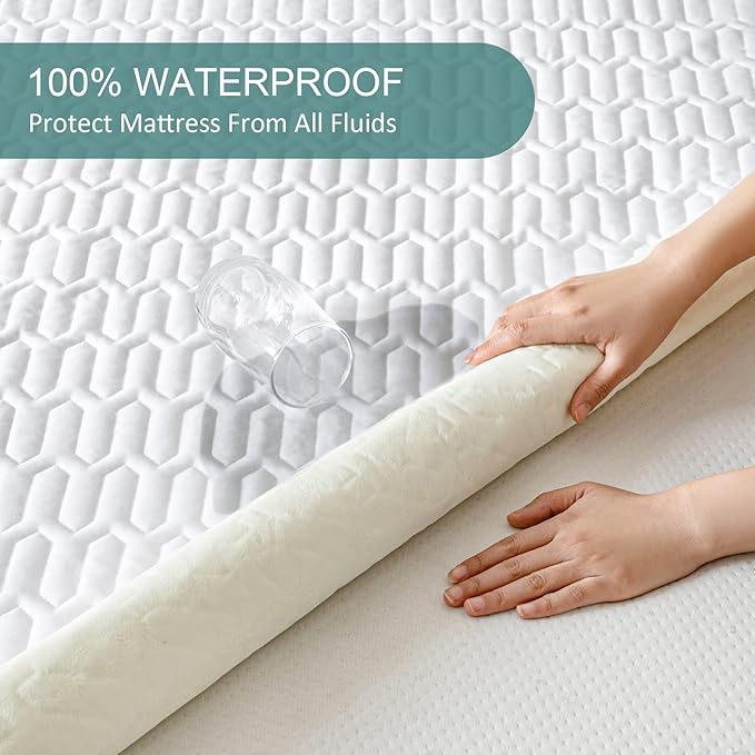 Waterproof Mattress Protector Full Size, Mattress Pad Cover with Deep Pocket Fitted Up to 6"-15" Depth, Noiseless Soft Breathable Bed Mattress Cover Washable, White