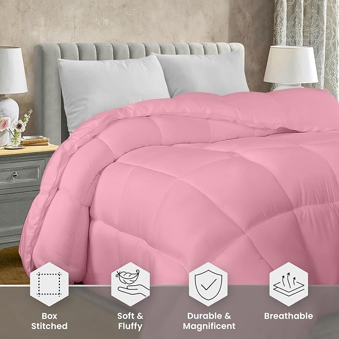 Utopia Bedding Twin Comforter Duvet Insert, Quilted Pink Comforter with Corner Tabs, Box Stitched Down Alternative Comforters Twin Size 64 x 88 inches