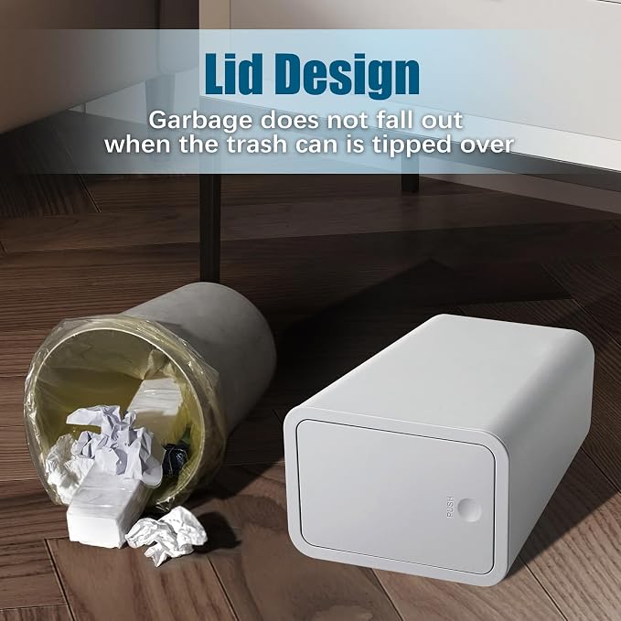TIPGO Bathroom Trash Can with Lid, 10 Liter/ 2.6 Gallon Slim Garbage Can, Small Trash Bin Waste Basket with Pop-Up Lid for Kitchen, Bedroom, Living Room, Office (Grey) - Image 7