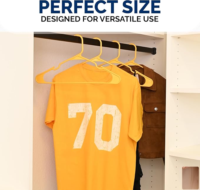 Closetselect Plastic Hangers 50 Pack - Space Saving Clothes Hangers, Made in USA, Durable & Strong Plastic Shirt & Coat Hanger with Notches & Shoulder Grooves, Non-Slip Hangers | Scoreboard Yellow - Image 6