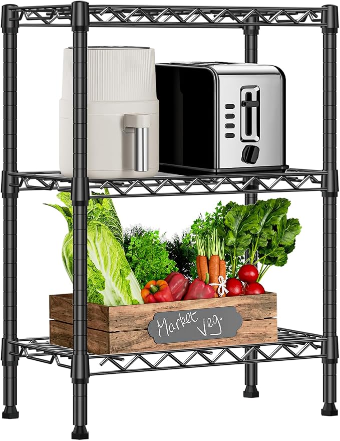 M MZG 750 lbs 3 Tier Shelf Metal Storage Shelves Wire Rack Closet Organizers with PP Board for Garage Kitchen Bathroom Laundry Black 11.8" D x 21.7" W x 28.6" H by MEIGAOPLASTICANDMETALHKCOLIMITED