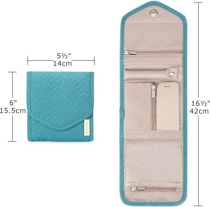 BAGSMART Travel Jewelry Organizer Case Foldable Jewelry Roll for Journey Rings, Necklaces, Earrings, Bracelets,Mini,Teal - Image 4