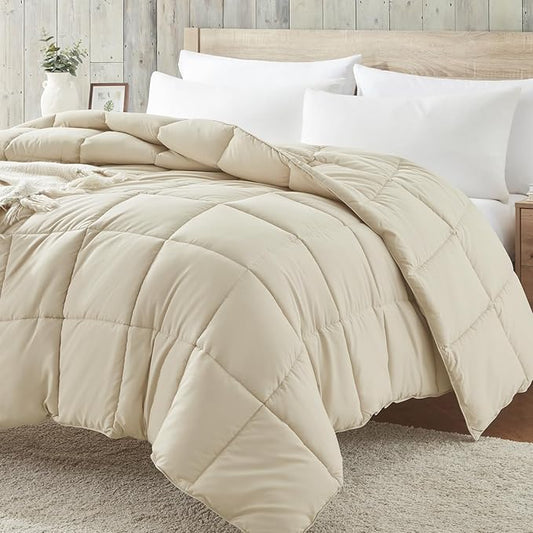 Homelike Moment Comforters Queen Size - Beige Duvet Insert Down Alternative Bed Queen Comforter, Lightweight Bedding Comforters Full Size Quilted Soft All Season Beige