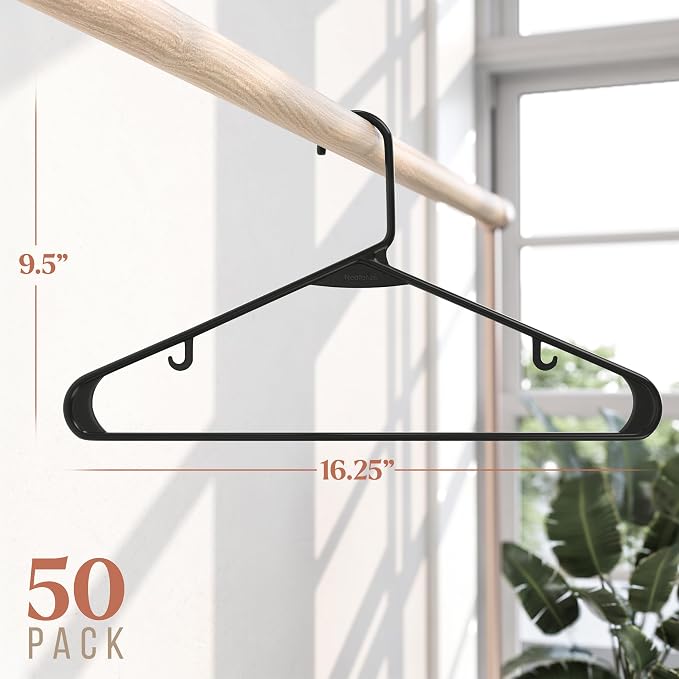 Plastic Hangers 50 Pack Black - Clothes Hangers - Makes The Perfect Coat Hanger and General Space Saving Hangers for Closet and New Apartment Essentials - Percheros Ganchos para Colgar Ropa Hangars - Image 2