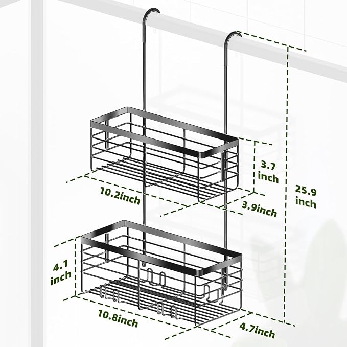 YUOROS Hanging Shower Caddy, 2 Tier Over the Door Shower Organizer Rack Organizer Stainless Steel Rustproof (Black) - Image 6