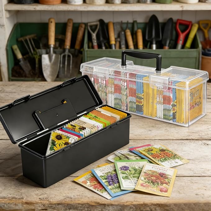 tutata Seed Packet Organizer Box Plastic Portable Seed Packet Storage Box, Seed Storage Organizer - Black - Image 7