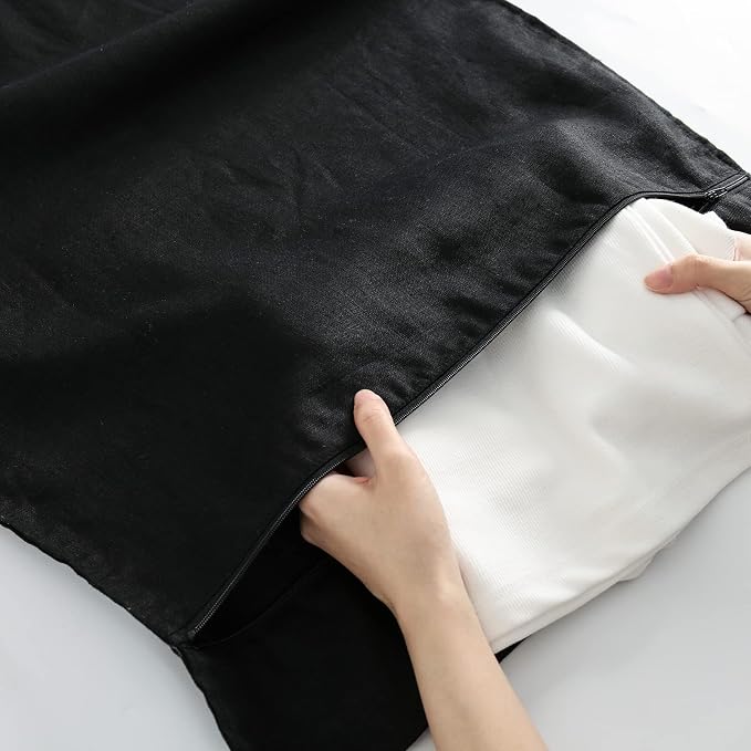 Linen Hanging Laundry Bag, 100% Linen Over The Door Laundry Hamper with Buttons and Zipper, Space Saving Door Hampers for Laundry Dirty Clothes Home Travel, Black - Image 5