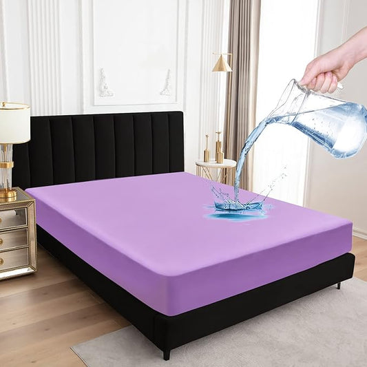 Sufdari Mattress Protector,Waterproof Mattress Cover Queen,18" Deep Pocket Mattress Protector,Fitted Sheet Style with Elastic Rubber Band,Washable and Easy Care-Purple,Queen