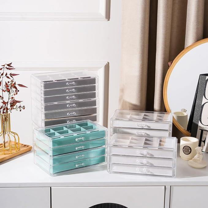 Lolalet Earring Holder Organizer Box Jewelry Storage with 10 Drawers, Clear Acrylic Stackable Earring Case with Adjustable Velvet Trays for Women on Dresser Vanity - Warmwhite,10 Layers - Image 3