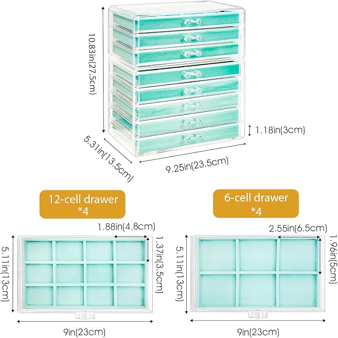 ProCase Earring Holder Organizer Jewelry Box with 8 Drawers, Acrylic Clear Earring Case with Adjustable Velvet Trays for Women - Aqua, 8 Layers - Image 4