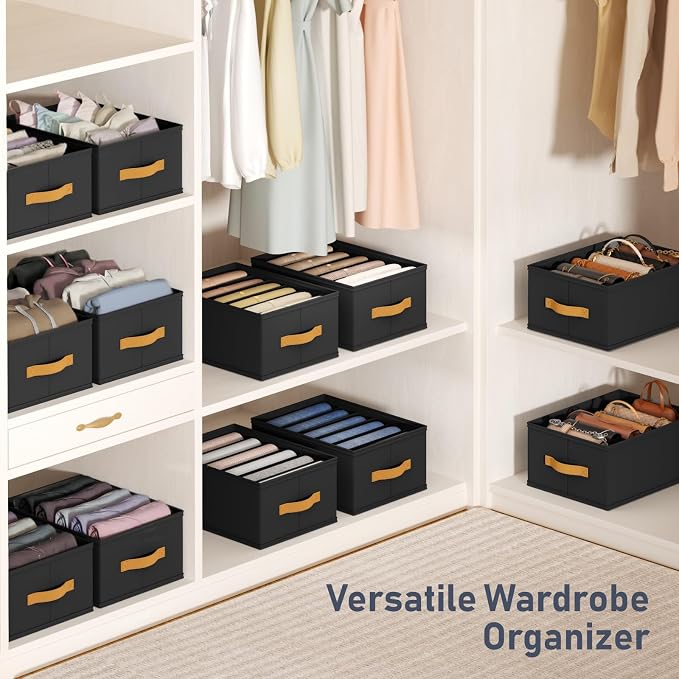 DIMJ Wardrobe Clothes Organizer - Foldable Closet Drawer Organizer Dividers for Jeans, Pants, Sweater, T Shirt, Storage Bins with Handles for Shelf - Image 6