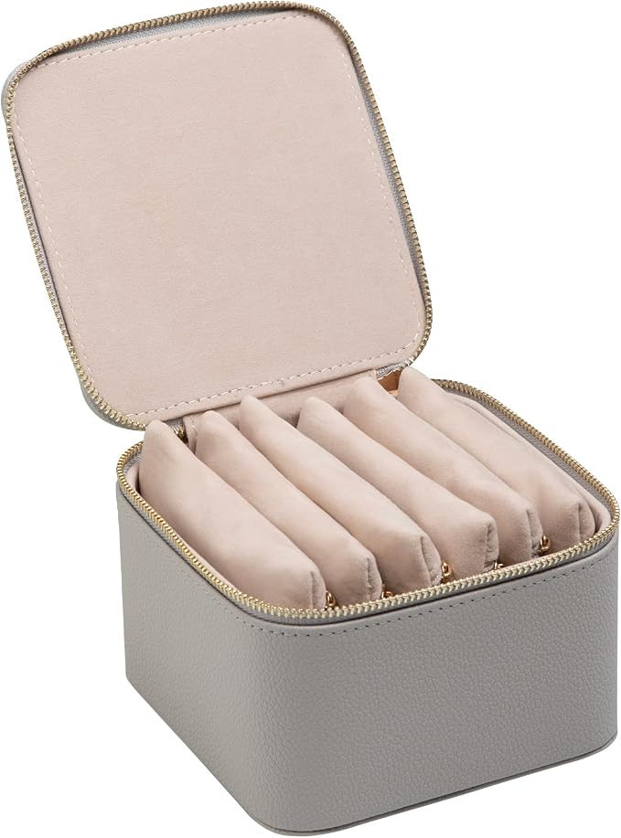 Frebeauty Small Travel Jewelry Box,Travel Jewelry Case with 6 Pouch Bags,Portable Travel Jewelry Organizer,Mini Jewelry Storage,3.35 x 4.9 x 4.8 Inches,Gift Idea for Women Girls (Grey) - Image 5