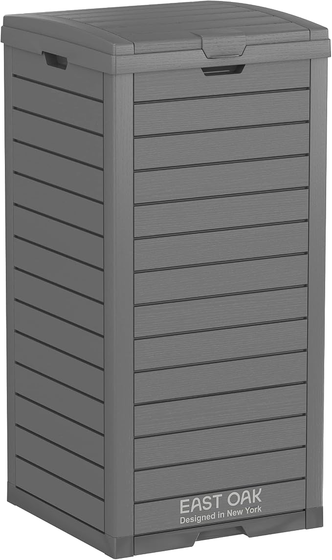 EAST OAK 38 Gallon Outdoor Trash Can | Waterproof Resin Garbage Can with Tiered Lid & Drip Tray | Outside Trash Bin for Patio | Kitchen, Backyard & Deck | Gray Color by EASTOAK