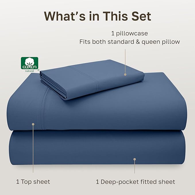California Design Den Twin Sheet Set - 100% Cotton, Luxury 600 Thread Count Deep Pocket Twin Sheets, Soft and Durable Bedding with Sateen Weave - Royal Navy Blue