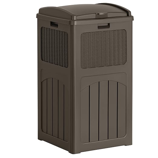 Flamaker 30 Gallon Trash Can, Resin Outdoor Garbage Can with Lid, Waterproof Hideaway Patio Waste Bins for Outside Use (Deep Brown) by Flamaker