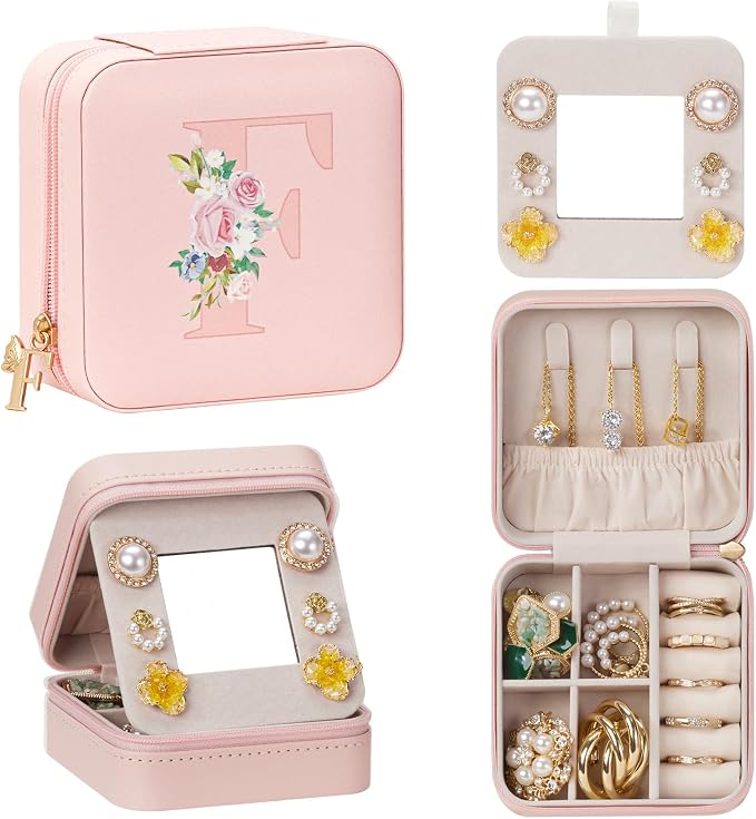 Enthralite Travel Jewelry Box for Girls: Traveling Jewelry Case Gift for Women - Mini Organizer for Necklaces Earrings Pink F by Enthralite