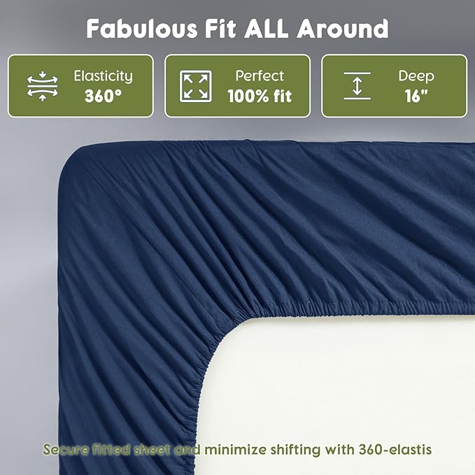 SONORO KATE 100% Egyptian Cotton Sheets King Size - 600 Thread Count, Luxury Hotel Sateen Weave Bedding Set, Soft Breathable Sheet Sets, 16" Deep Pocket - 4 PC(Navy Blue,King)