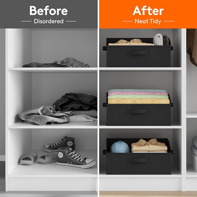Lifewit Trapezoid Closet Storage Bins for Shelf, 6 Packs Non-woven Closet Organizer Baskets with Handles, Foldable Clothes Containers Boxes for Clothing, Book, Purse, 19L, Large, Black - Image 7