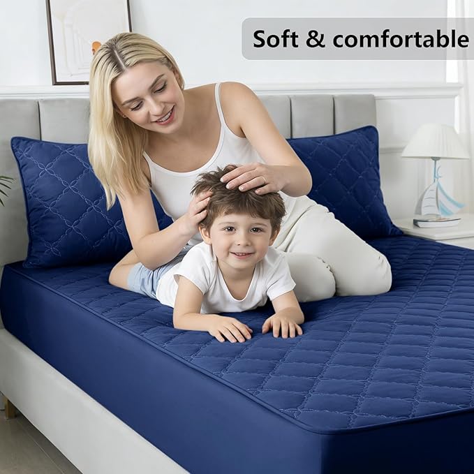 Waterproof Mattress Protector - King Size Mattress Pad Silent & Fitted Sheet Style | Full Bed Protection for Kids, Pets, Adults | Hypoallergenic, Machine Washable (Blue, King)