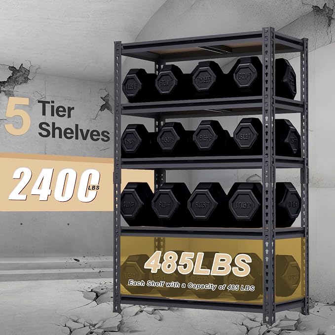Garage Shelving, 2400 LBS Metal Storage Shelves, 12" x 28'' x 60'' Heavy Duty Shelf, Adjustable Shelving Rack, Standing Shelf Units, Shelves for Garage Storage - Image 4