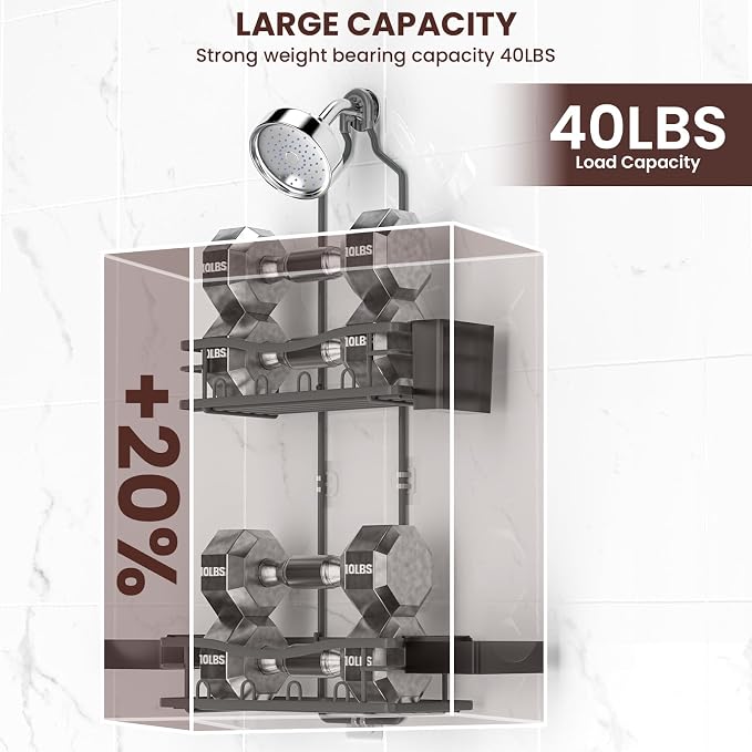 REINHARDT Shower Caddy Hanging, Rustproof Bathroom Caddy Anti-Swing Shower Organizer No Drilling Bath Racks with Soap Holder Multi Hooks Bathroom Storage for Shampoo Sponge, Grey - Image 3