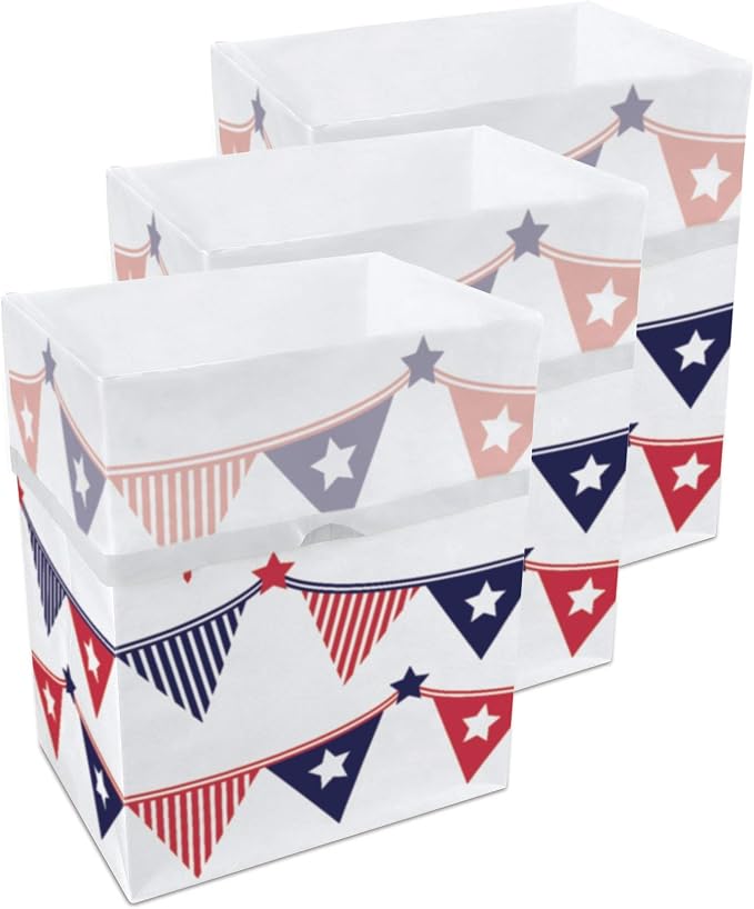 Clean Cubes 13 Gallon Disposable Pop-Up Trash Cans (3-Pack) with Fitted Bags – Foldable Garbage & Recycling Bins for Parties, Events & Kitchen (USA Flag, 17" H x 13.5" W x 10" D) by CleanCubes