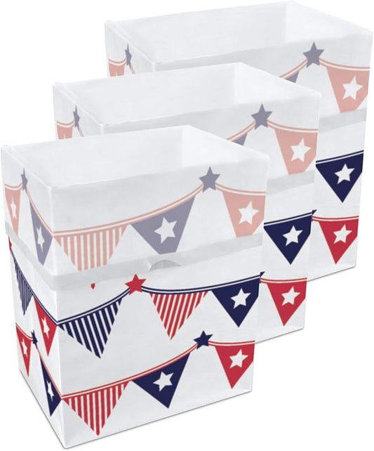 Clean Cubes 13 Gallon Disposable Pop-Up Trash Cans (3-Pack) with Fitted Bags – Foldable Garbage & Recycling Bins for Parties, Events & Kitchen (USA Flag, 17" H x 13.5" W x 10" D) by CleanCubes