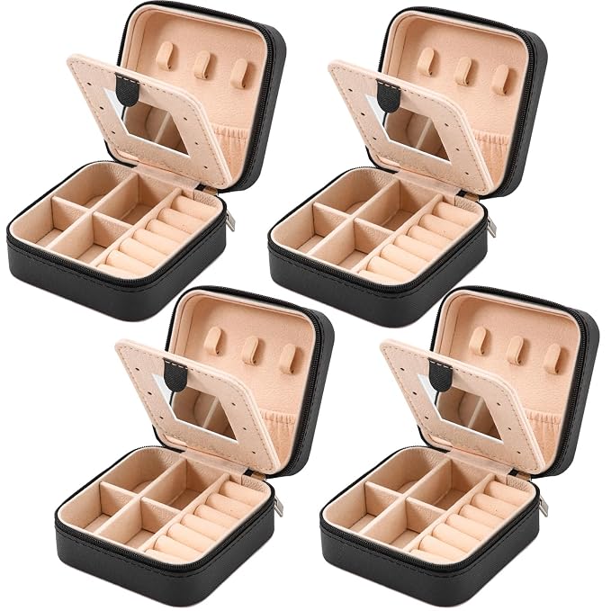 Neveika Jewelry Box with Mirror,Small Jewelry Organizer Box，Travel Jewelry Case for Women，Gift Jewelry Boxes for Female Girls (4pcs mirror black) by NEVEIKA