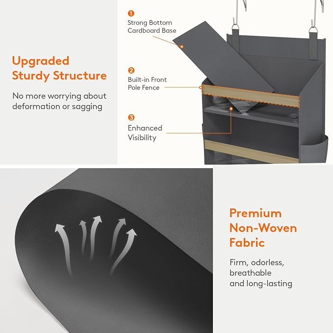 Lifewit 1 Pack Over the Door Organizer, 10 Section Clear Window Hanging Storage with 4 Side Pockets, Sturdy Anti Tilt 40 lbs Load Behind Door for Closet, Bedroom, Bathroom, Nursery, Dorm, Gray - Image 5