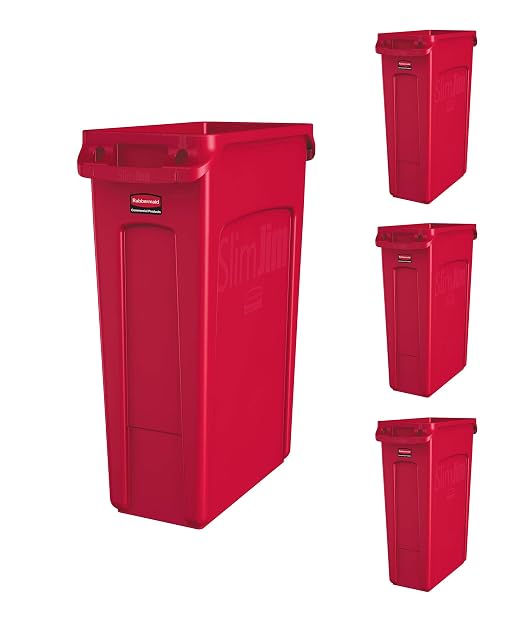 Rubbermaid Commercial Products Slim Jim Trash/Garbage Can with Venting Channels, 23-Gallon, Red, for Kitchen/Office/Workspace, Pack of 4 by RubbermaidCommercialProducts