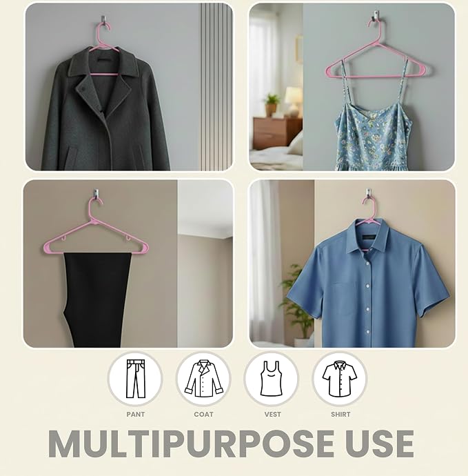 Utopia Home Plastic Hangers 50 Pack - Space Saving Clothes Hanger - Durable & Strong Closet Organizers and Storage with Built-in Strap Hooks - Essential for Shirts, Pants, Skirts & Coats (Pink) - Image 4