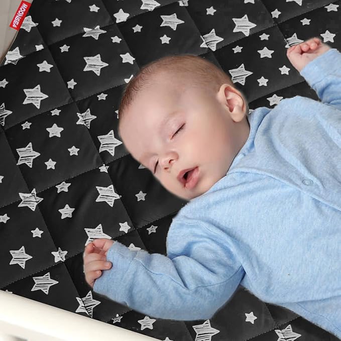 Pack and Play Sheets Fitted, Breathable Thick Playard Lovely Print Cover 39"×27"×5" Compatible with Graco Pack n Play, Black Star
