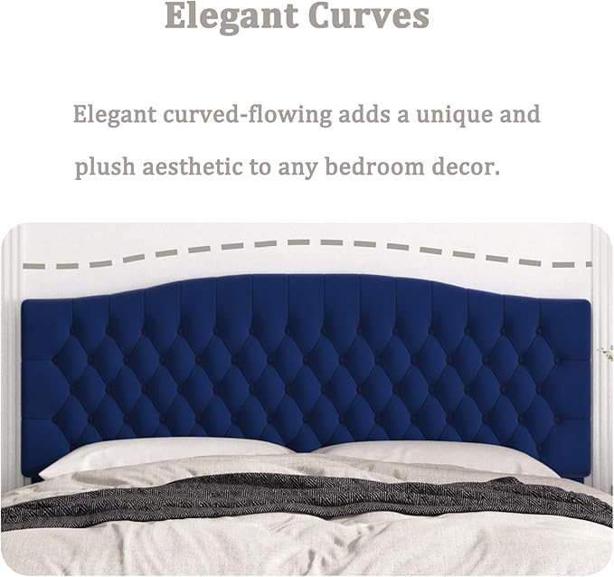 Befurtori King Headboard Only, Upholstered Headboard King Size for Adjustable Bed Velvet Tufted Wall Mounted Head Board with Solid Wood Legs, Navy Blue