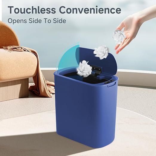 Automatic Motion Sensor Bathroom Trash Can with Lid, 2.6 Gallon Touchless Trash Bin, Smart Garbage Can Plastic Slim Wastebasket for Bedroom, Office, Dorm (Blue) - Image 2