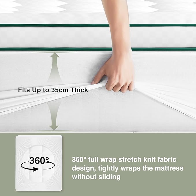 Novilla CL King Mattress Topper, Extra Thick Pillow Top - Overfilled Hotel Luxury Mattress Pad Cover for Back Pain Relief, Breathable Fluffy Down Alternative Fill, 8-21” Deep Pocket, Green-White