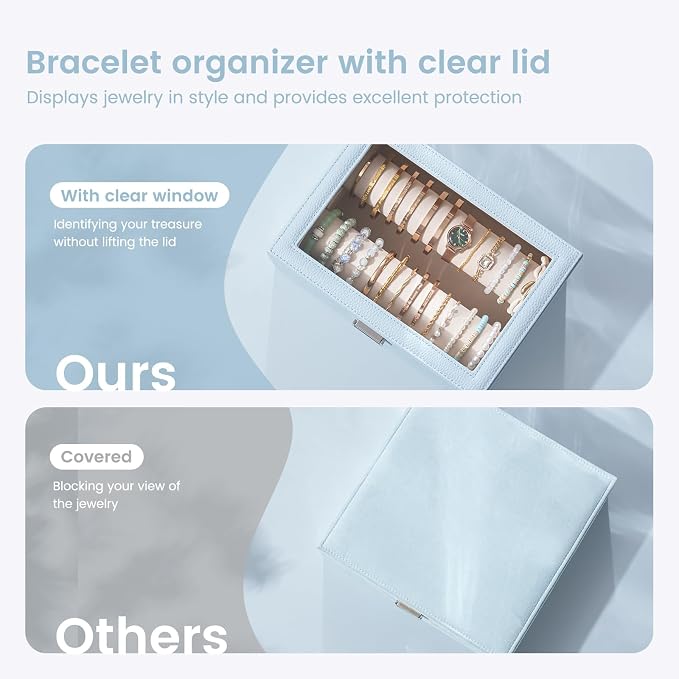 Lolalet Bracelet Display Holder with Rods for Bangles Watches, Clear Lid Jewelry Organizer Box Storage Case for Mothers Day Gifts -Blue, 2 Rolls - Image 4