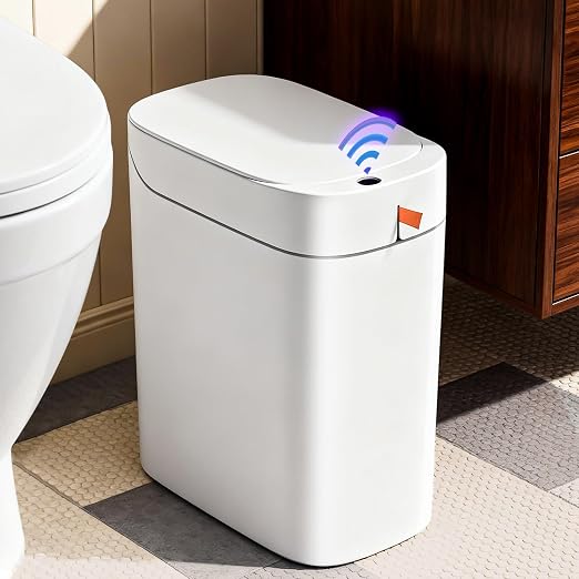 MOPUP Bathroom Trash Can, Automatic Bagging Garbage Can, 3.5 Gallon Slim Smart Small Plastic Trash Bin, Narrow Motion Sensor Trash Can for Bedroom, Office White - Image 7
