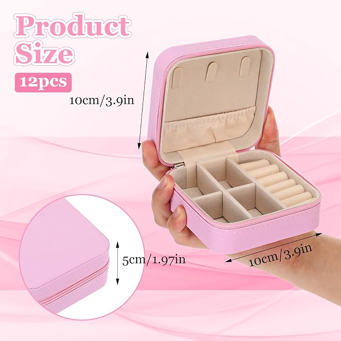 12pcs Mini Travel Jewelry Case,Pink Bridesmaids Proposal Small Jewelry Box Mini Jewelry Organizer,Small PU Leather Portable Storage Box for Rings,Earrings,Necklaces,Pendants,Bracelets - Image 2