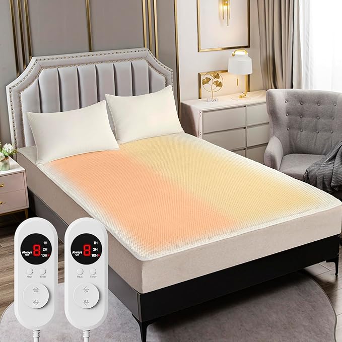 Heated Mattress Pad King Size – Electric Bed Pad with Dual Zone Control, Heated Mattress Cover, Thick Underblanket Sheet, Bed Warmer (10 Ivory, 78" x 80")