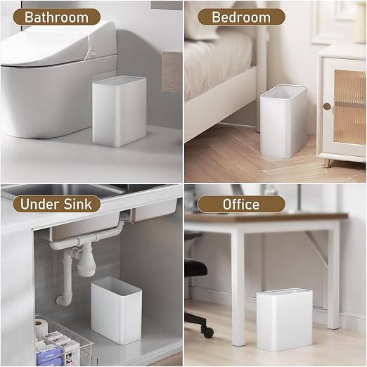 Small Bathroom Trash Can 2.4 Gallon Wastebasket Slim Metal Garbage Can Stainless Steel Trash Bin for Bedroom,Office,Kitchen,Toilet, rv, Near Desk, Under Sink (White) - Image 7