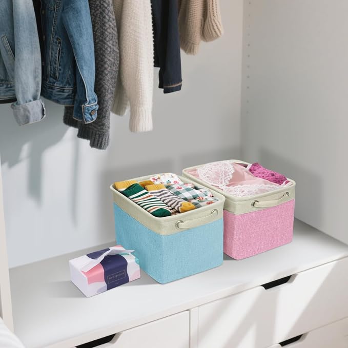 BALEINE 2 Pack Fabric Closet Storage Bins for Shelves, Linen Closet Organizers and Storage, Decorative Baskets for Organizing, Shelf, Clothes, Home, Office (Brown, 12"x8"x8") - Image 3