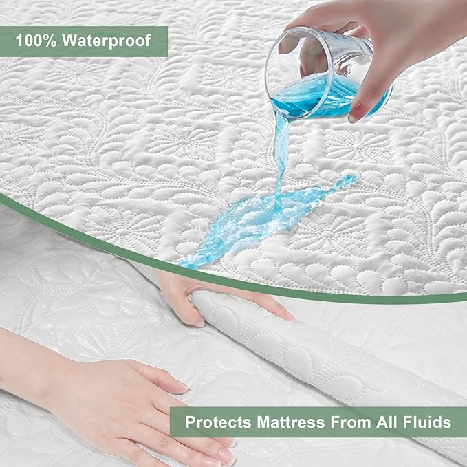 Sufdari Twin Quilted Fitted Waterproof Mattress Cover, Breathable & Noiseless Mattress Pad, Ultra Soft Bed Cover Fits Up to 8-18" Deep Pocket