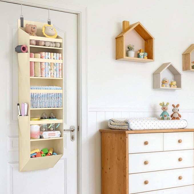 Lifewit 1 Pack Over the Door Organizer, Clear Window Hanging Storage with 4 Side Pockets, Anti Tilt 40 lbs Load Behind Door for Pantry, Nursery, Bathroom, Bedroom, Dorm, 5 Section, Beige - Image 9