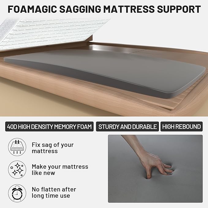 Sagging Mattress Support, Under Mattress Board to Fix Sinking Bed, 40D High-Density for Sagging Bed Repair, Firm Support Corrector Pad for Queen King Twin XL, 60x24x2 Inches, Pack of 1
