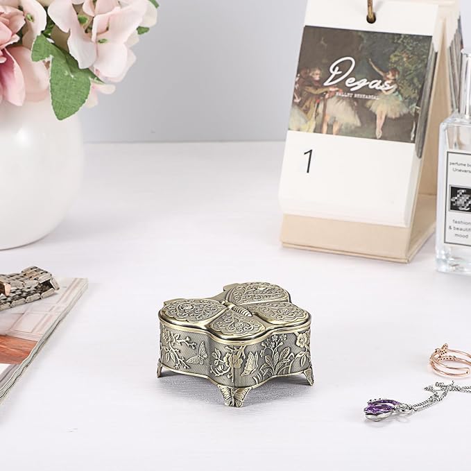 Hipiwe Butterfly Shape Jewelry Organizer Box Vintage Metal Jewelry Trinket Box Small Treasure Chest Ring Holder Earrings Necklace Storage Box Keepsake Box, Bronze - Image 3