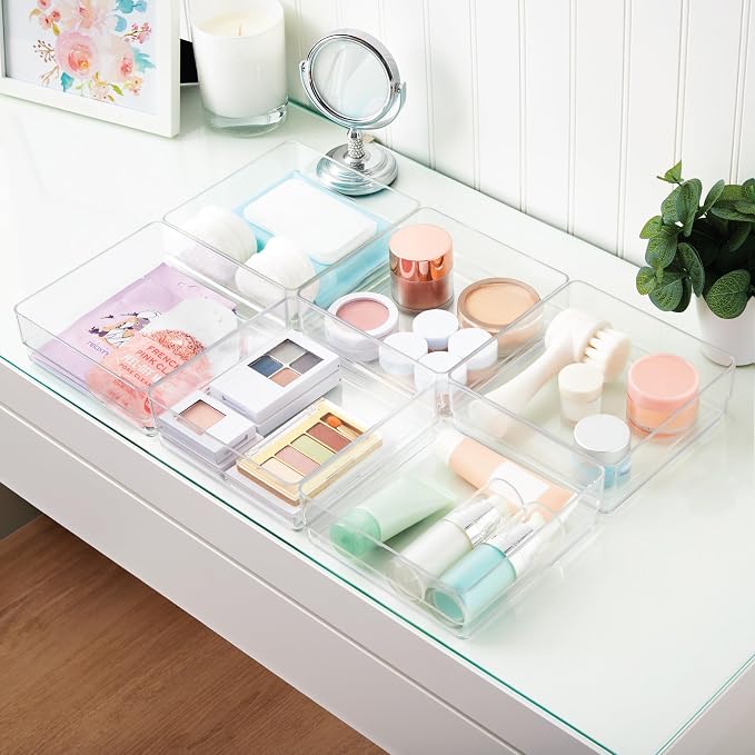 STORi SimpleSort 6-Piece Stackable Clear Drawer Organizer Set | 6" x 6" x 2" Square Trays | Small Makeup Vanity Storage Bins and Office Desk Drawer Dividers | Made in USA - Image 7