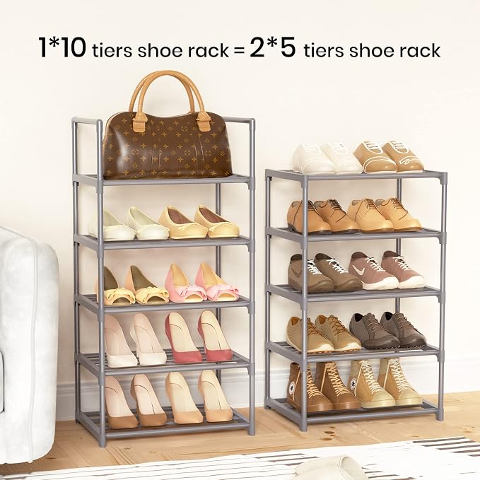 10 Tiers Tall Shoe Rack Narrow 20-24 Pairs Shoe Rack for Closet Entryway Vertical Metal Shoe Rack Organizer Shoe and Boots Organizer Storage Sturdy Shoe Shelf Shoe Stand Gray - Image 4