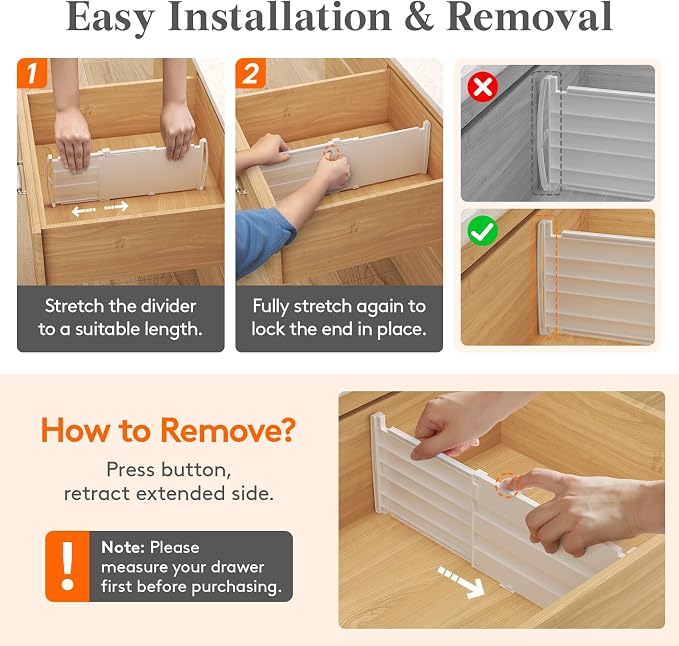 Lifewit 6" Tall 12 Pack Drawer Dividers, 30-47cm/11.5-18.5" Expandable Drawer Divider for Clothes, Adjustable Dresser Drawer Organizers, Drawers Separators for Dresser/Bathroom/Closet/Kitchen White - Image 6
